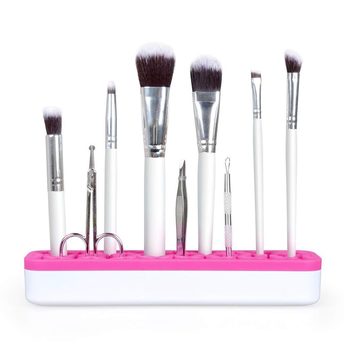 SOONHUA Professional Makeup Brush Organizer & Lipstick Holder - Silicone Cosmetic Display Case for Brushes, Lip Gloss, Nail Polish - Perfect for Salon, Vanity & Travel Organization