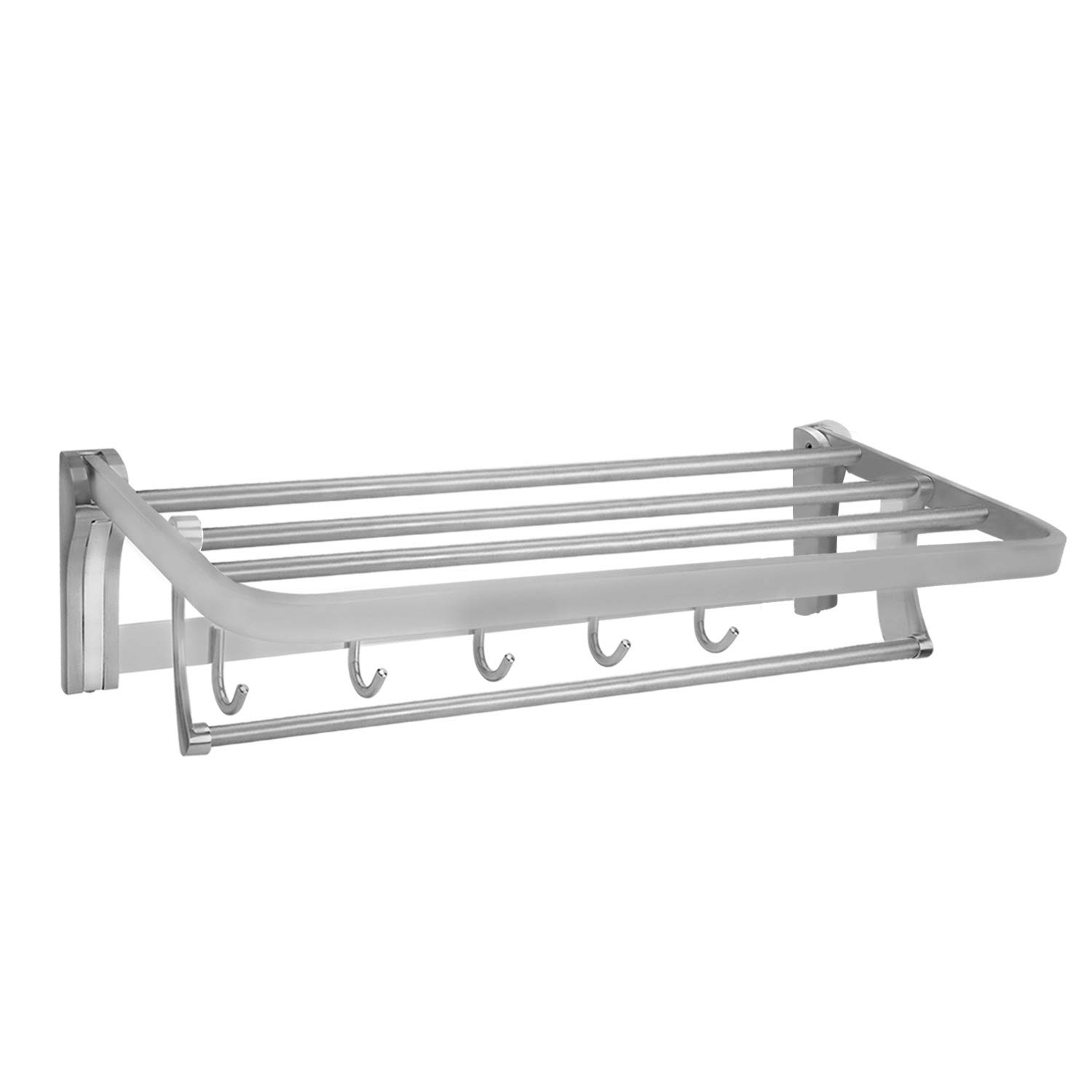 Foldable Wall Mounted Towel Shelf Organizer - 24 Inch Brushed Stainless Steel Bathroom & Kitchen Storage Rack | Space-Saving Towel Holder for Home, Hotel, Spa (Easy Installation & Durable)