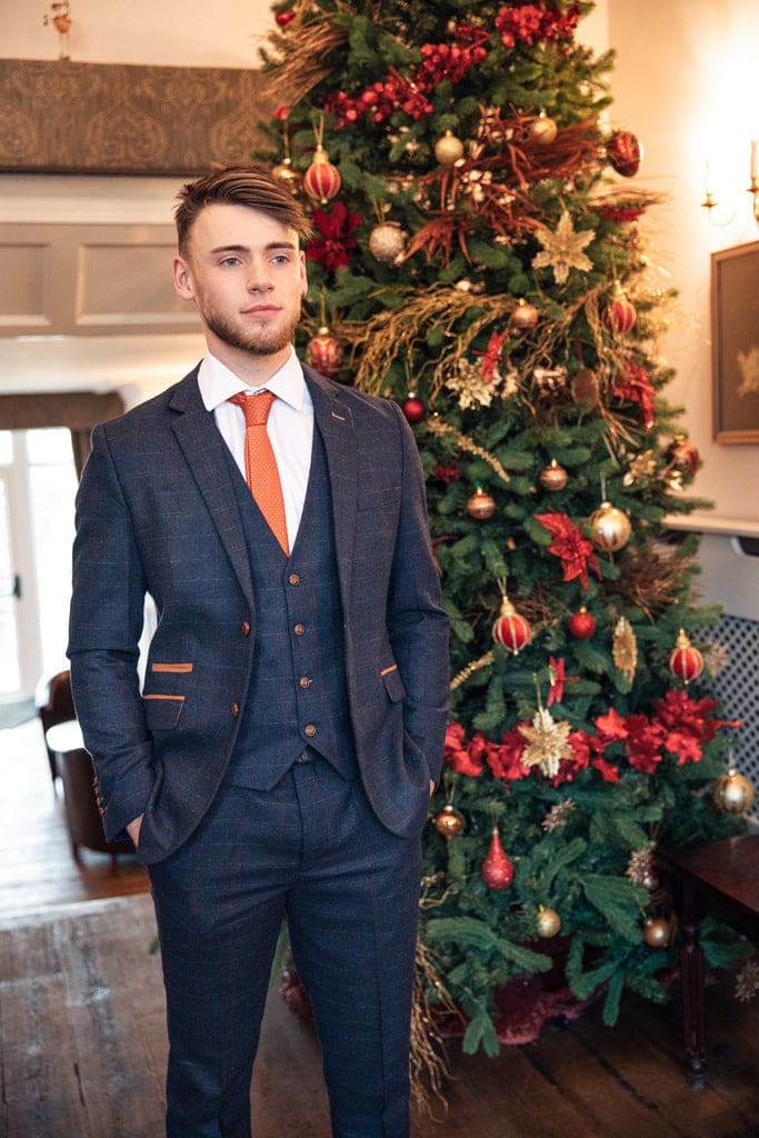 Barucci Bruno Men's Navy Slim Fit Tweed 3 Piece Suit | Formal Business Attire | Wedding, Office & Special Occasion Wear