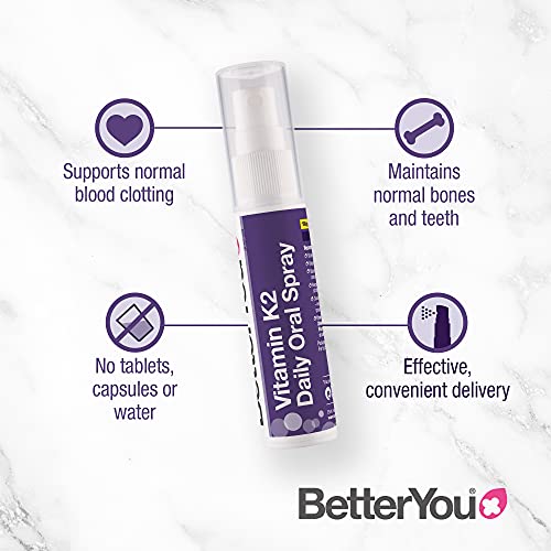 BetterYou Vitamin K2 Oral Spray for Bone Health - 25ml, Palm Oil Free | Supports Strong Bones & Dental Health, Easy-to-Use Daily Supplement
