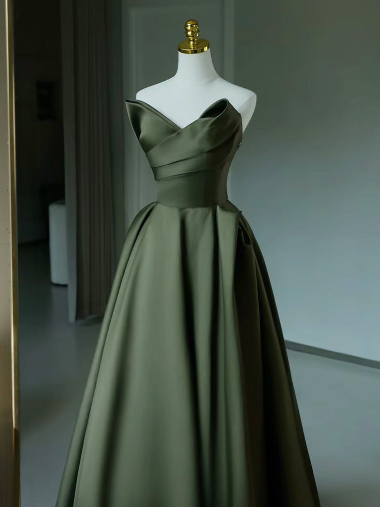 Elegant A-Line V-Neck Satin Long Prom Dress in Emerald Green - Perfect for Evening Gala, Formal Dances & Special Occasions