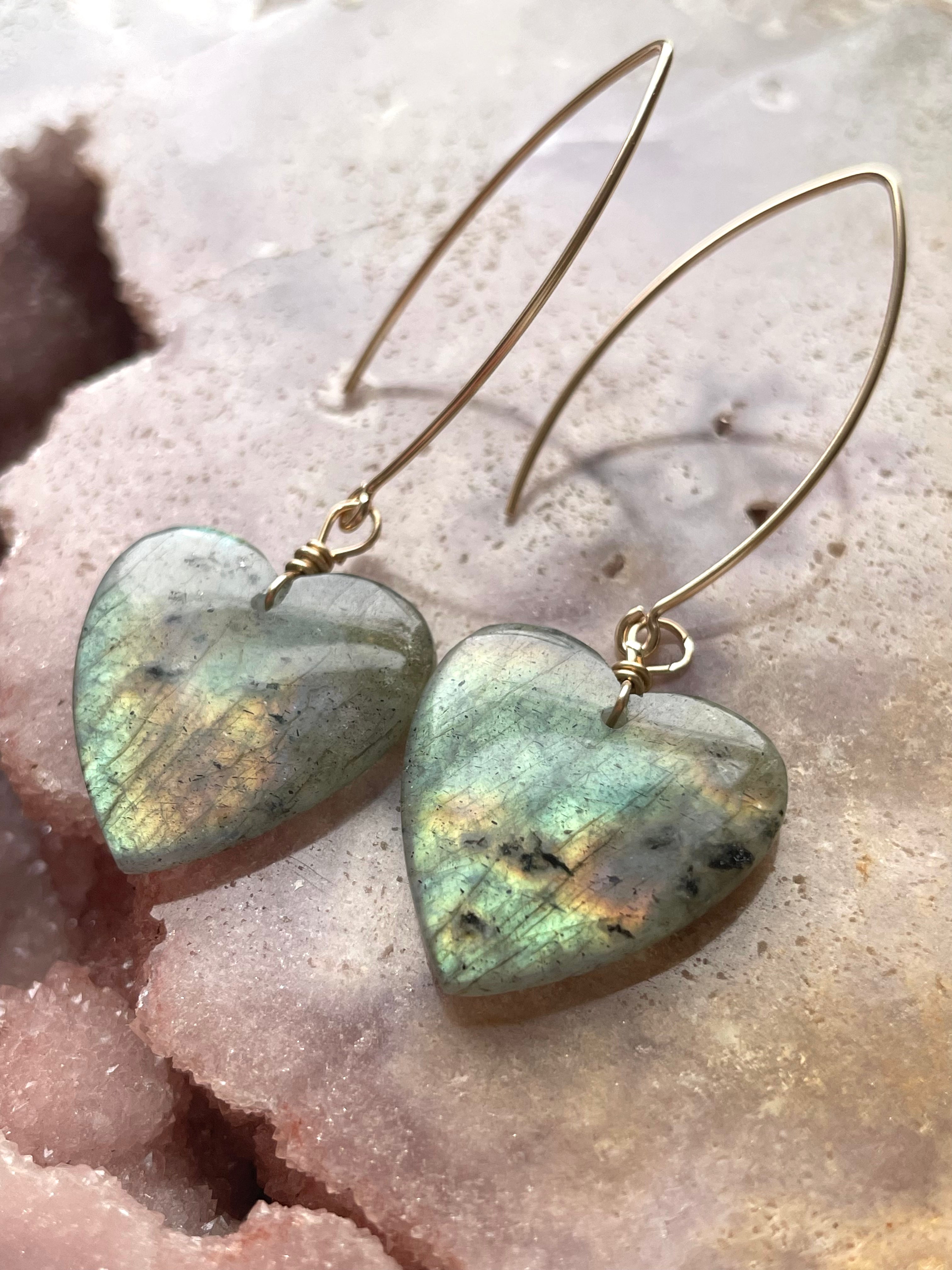 Gold Labradorite Dangle Drop Crystal Earrings for Women - Elegant Bohemian Jewelry for Party, Wedding & Everyday Wear