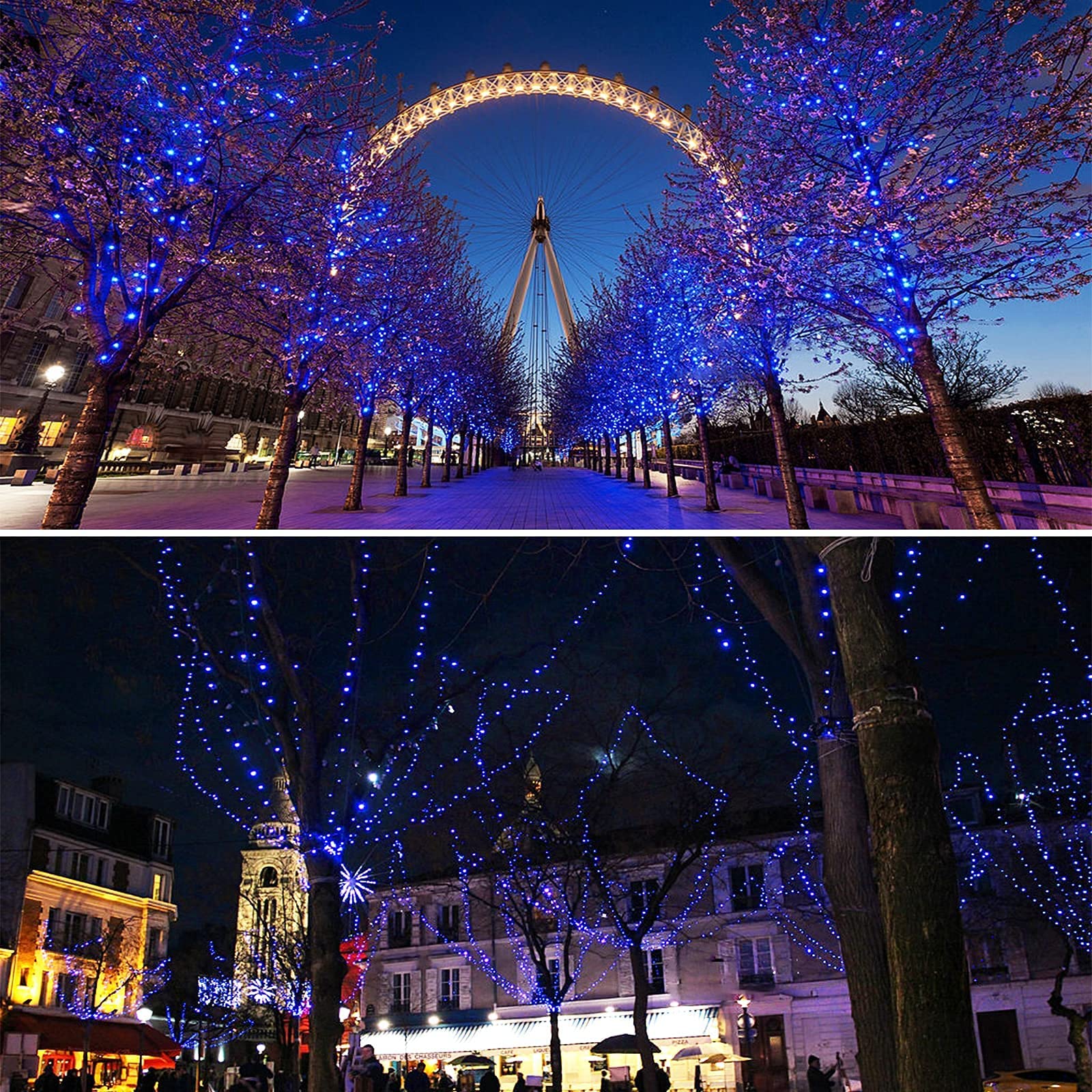 2-Pack 66FT 200 LED Blue Christmas Lights - Super Bright Waterproof Indoor/Outdoor String Lights for Xmas Tree Decorations, Bedroom, Party, Garden & Patio - Perfect for Holiday Decor, Wedding, Backyard & Christmas Party Lighting