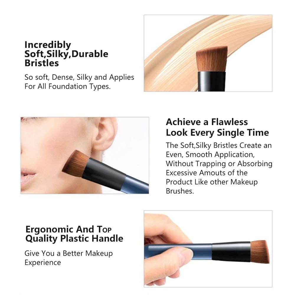 Flat Top Kabuki Foundation Brush for Liquid, Cream & Powder Makeup - Travel Size Face Blending Brush (131) | Perfect for Flawless Foundation Application & On-the-Go Touch-Ups