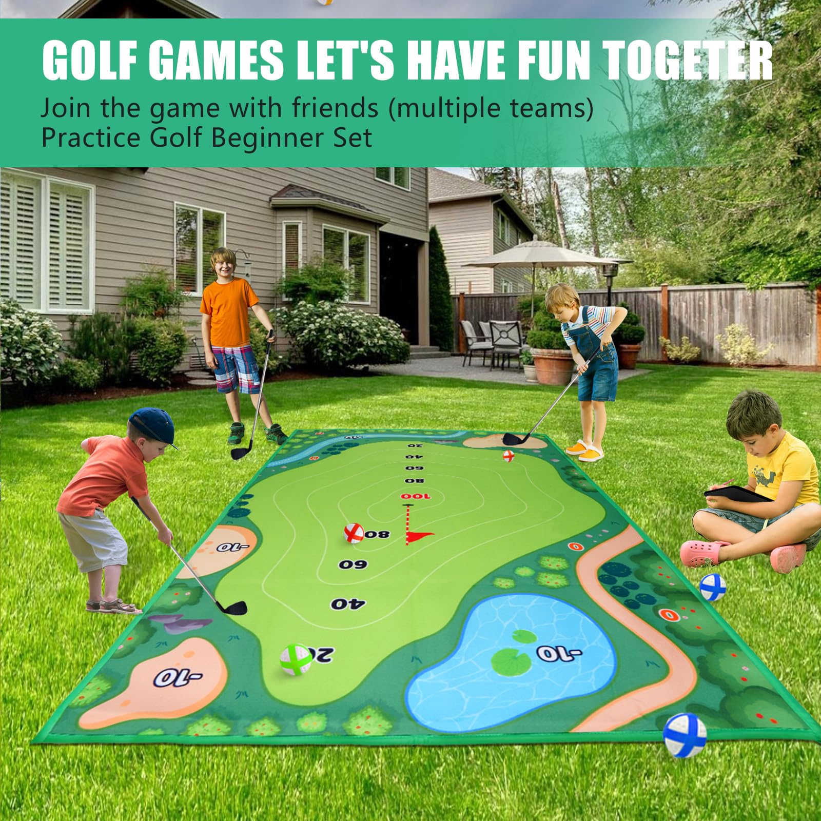 Premium Golf Chipping Game Mat - Indoor/Outdoor Practice Training Mat with Sticky Surface for Adults & Kids | Perfect for Backyard, Garden Parties & Golf Skill Development