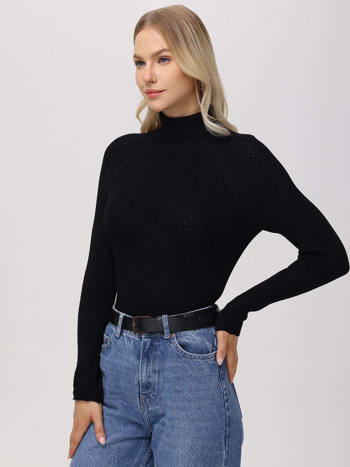 Elegant Violet Lace Stitch Turtleneck Sweater for Women | Soft Winter Knit Pullover | Perfect for Office Wear & Holiday Outfits