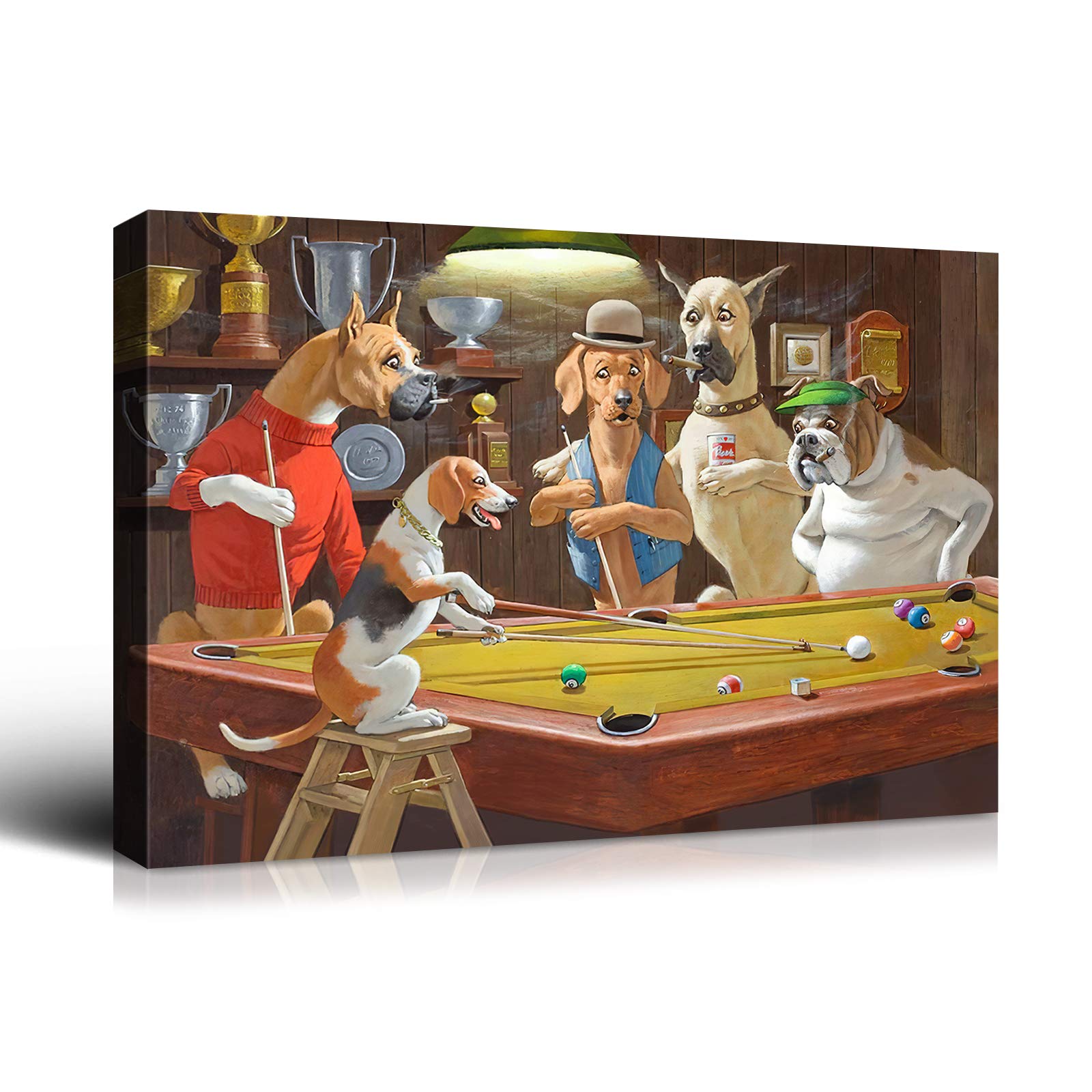 Denozer - Dogs Playing Pool Oil Painting Canvas Print - 40x30 Inches Modern Wall Art for Living Room, Bedroom & Office Decor - Handmade Reproduction Artwork for Home & Gift