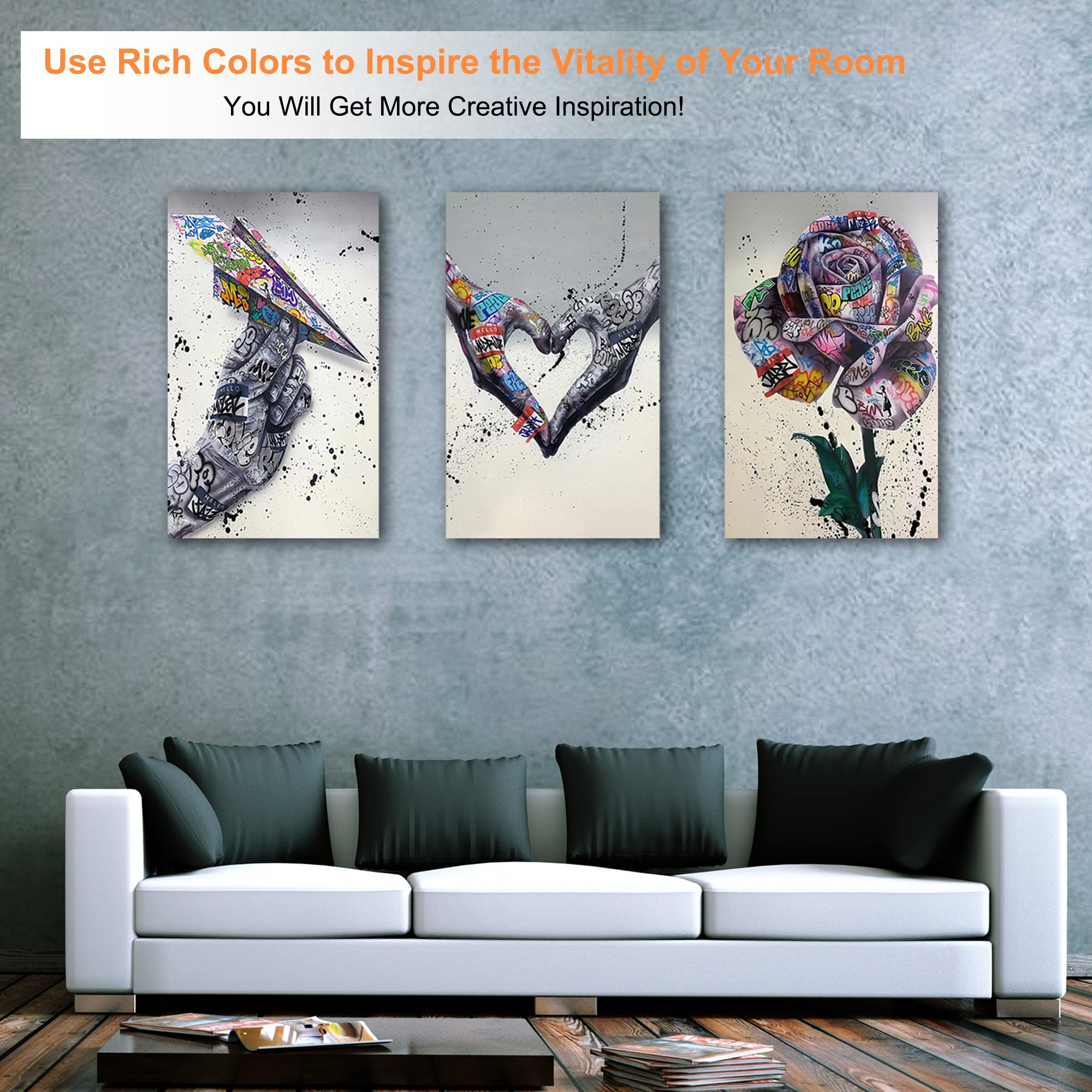 3-Piece Graffiti Wall Art Canvas Prints - Urban Street Art Multi Panel Decor for Bedroom, Man Cave & Living Room - Ready to Hang 24x36 Inch Framed Pop Art (Perfect for Teen Boys Room, Office & Game Room)