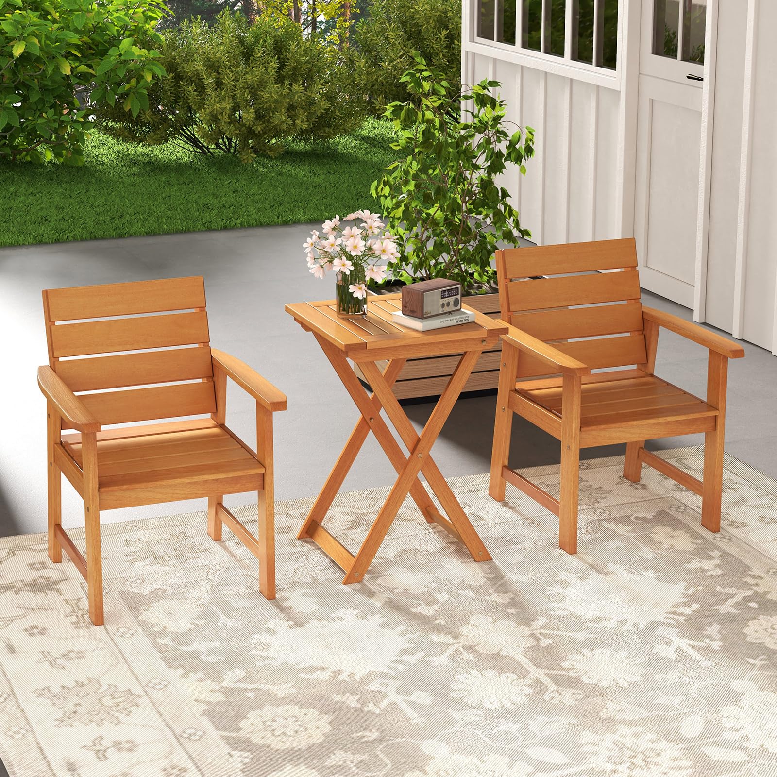 Tangkula 20 Inch Square Folding Patio Table - Outdoor Hardwood Bistro Table with Slatted Tabletop, Space-Saving Foldable Design for Backyard, Poolside, Balcony, Garden, Camping & Picnics (2-Pack)