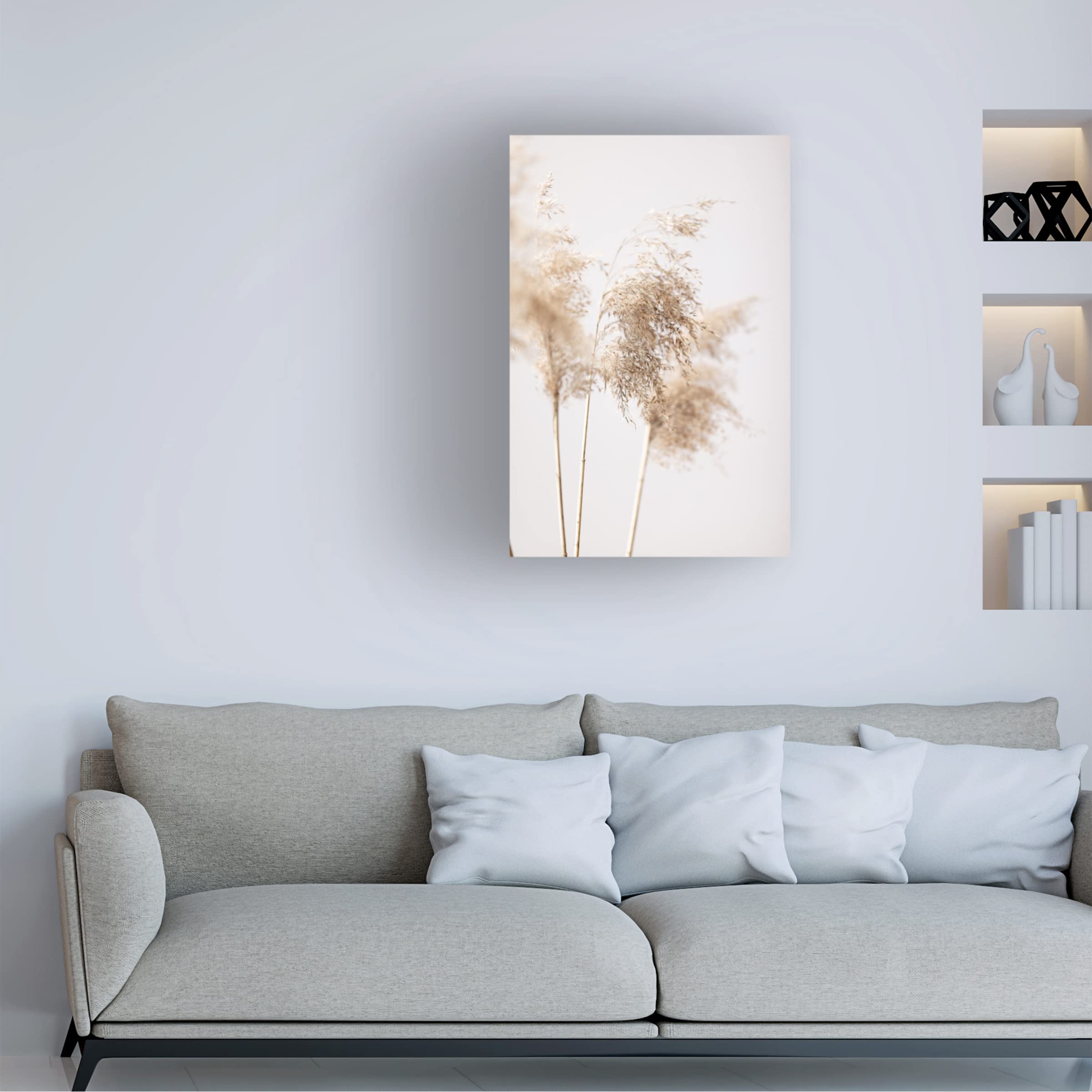 Trademark Fine Art 'Reed Grass Grey 09' Canvas Wall Art Print - Modern Nature Landscape Painting for Living Room, Bedroom & Office Decor