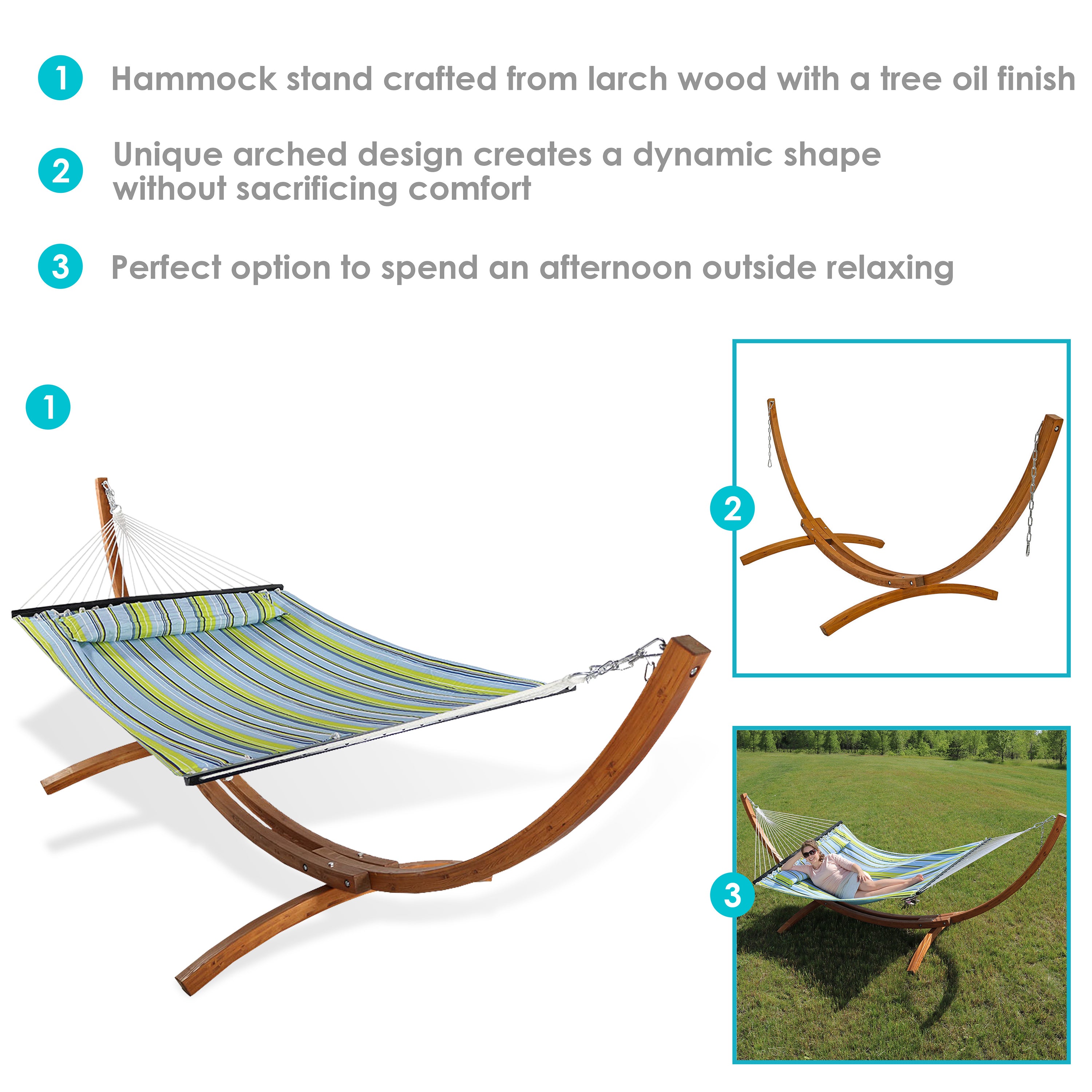 Sunnydaze 2 Person Double Rope Hammock with Wooden Stand - Outdoor Patio, Backyard, Beach & Camping Relaxation for Couples