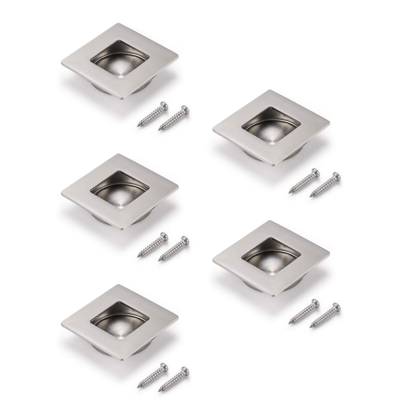 5 Pack Brushed Nickel Pocket Door Handles - 304 Stainless Steel Flush Pulls for Sliding Barn Doors & Recessed Cabinets - 2