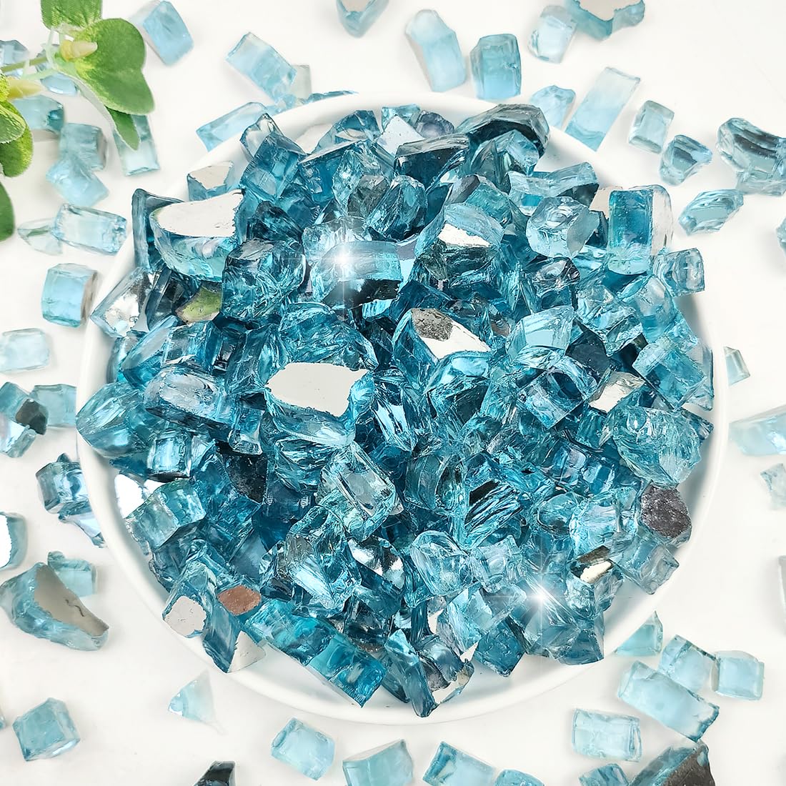 1/2 Inch High Reflective Fire Glass Rocks for Propane Fire Pit - 10 lbs Aqua Blue Fireplace Glass for Outdoor Fire Table, Fire Pit & Landscaping - Perfect for Patio, Backyard & Garden Decor