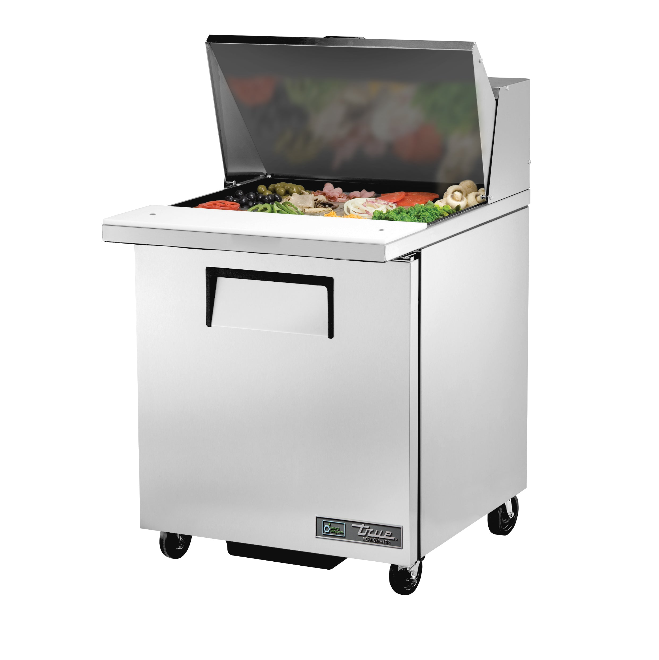 True TSSU 27 12M B 12-Pan Refrigerated Sandwich/Salad Prep Table with 1 Door - Commercial Kitchen & Deli Counter for Restaurants
