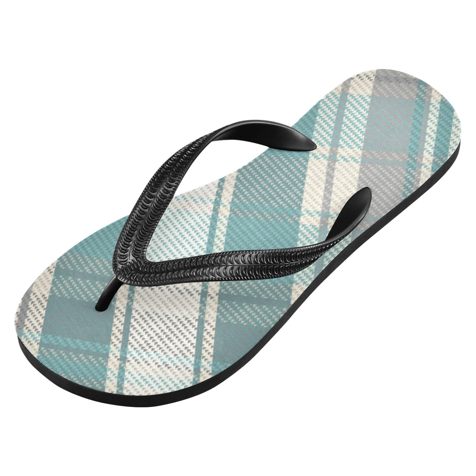 **Green Minimalist Check Flip Flops for Women & Men – Non-Slip Rubber Beach Sandals with Straps – Perfect for Summer, Travel, Swimming, Pool Party & Shower**