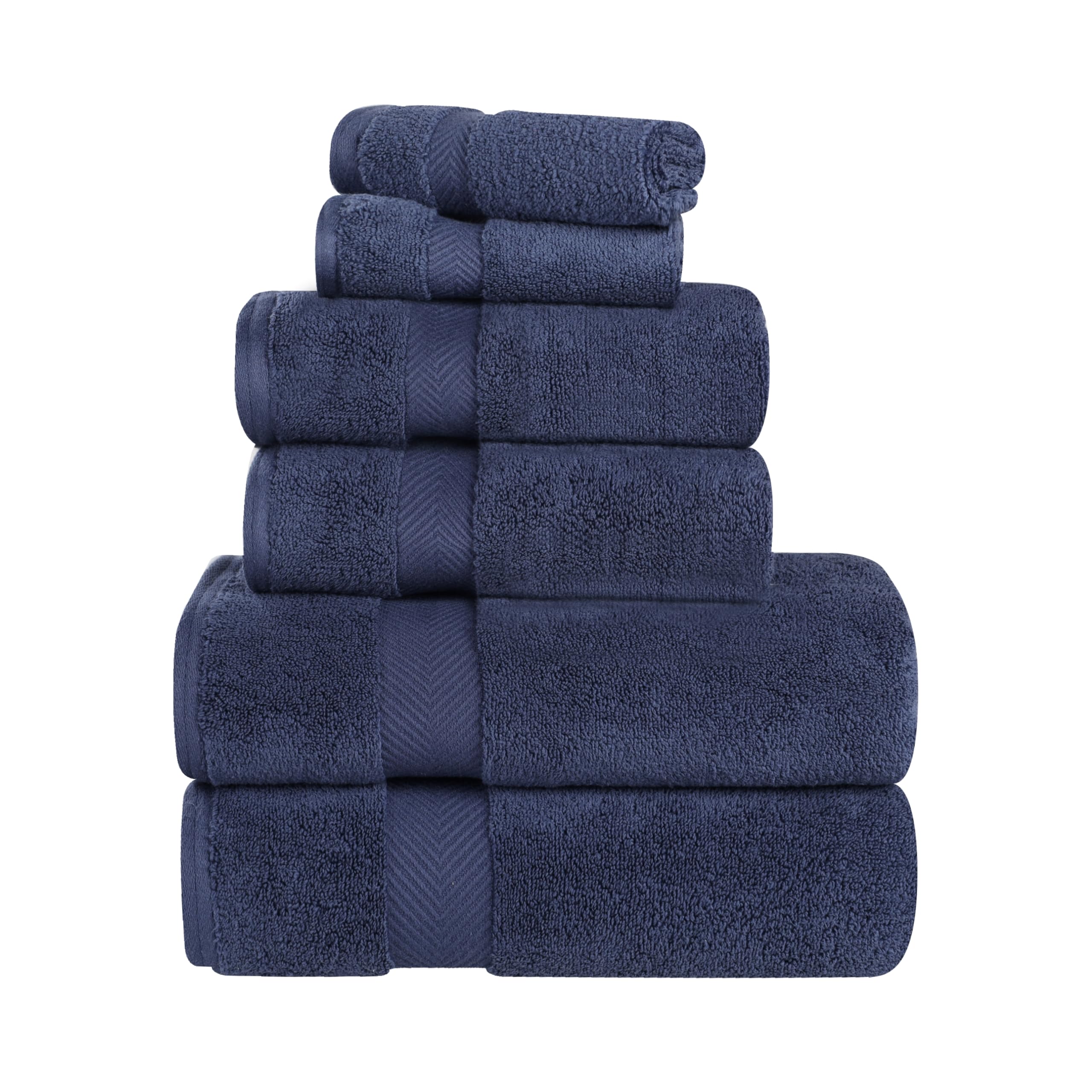 Premium 100% Long-Staple Zero Twist Cotton Towel Set - 6 Piece Ultra Soft Bath, Face & Hand Towels in Midnight Blue | Luxury Spa, Guest Bathroom & Beach Essentials