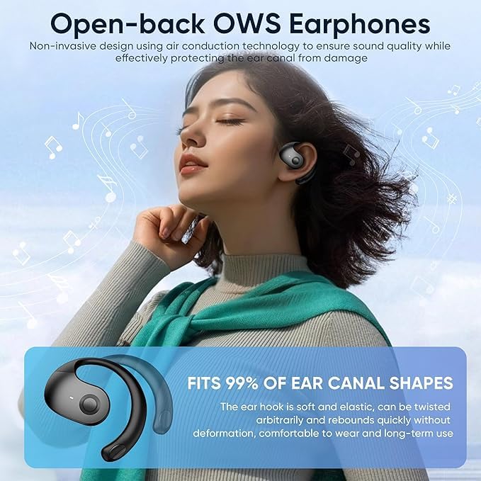 144-Language Instant Translation Earbuds - Bluetooth 5.3 Wireless Noise Cancelling Clip-On OWS Headphones with Real-Time Multi-Language Support (Black) | Perfect for Travel, Business Meetings & Language Learning