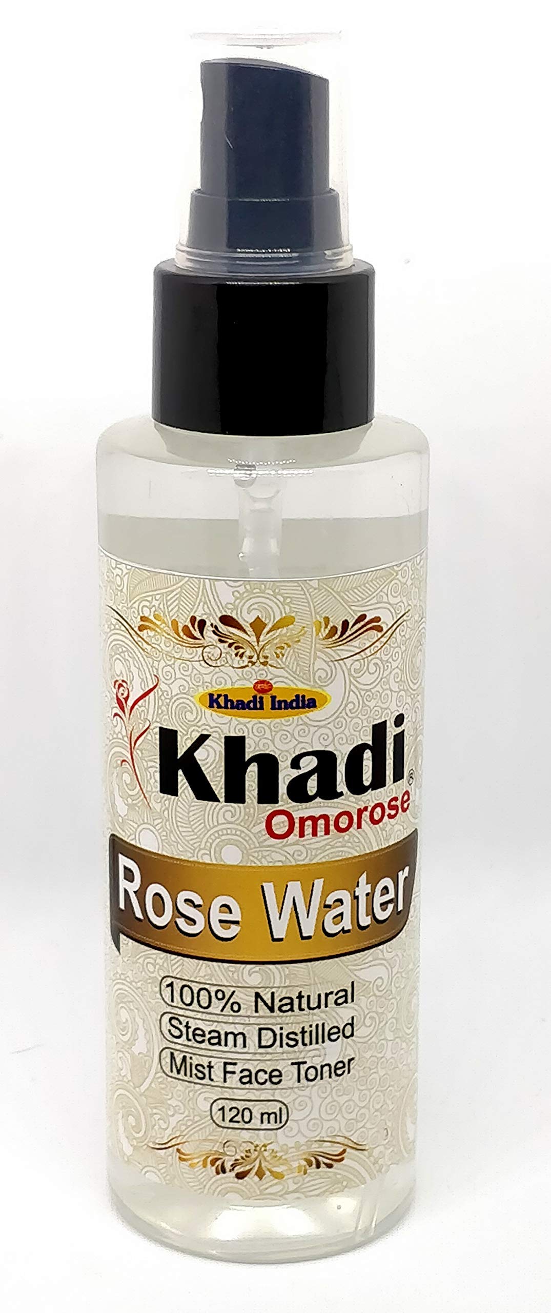 Khadi Omorose Rose Water Liquid 120ml - 100% Natural, Steam Distilled Facial Toner for Hydration & Skin Refreshment | Perfect for Daily Skincare Routine, Makeup Setting & After Sun Care