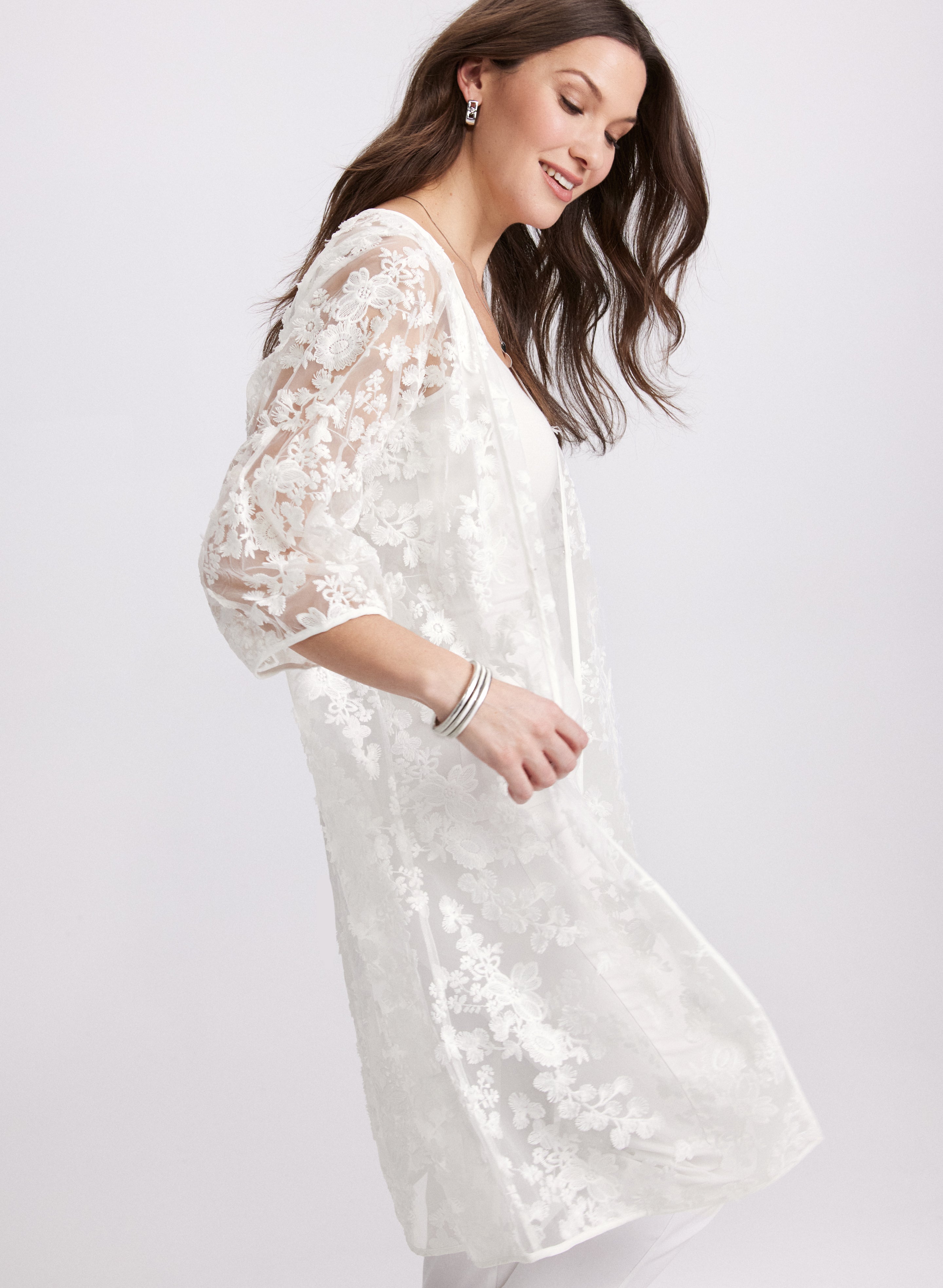 Embroidered Open Front Blouse for Women - Elegant Floral Lace Top - Boho Chic Summer Shirt - Perfect for Casual Outings, Date Nights & Beach Vacations