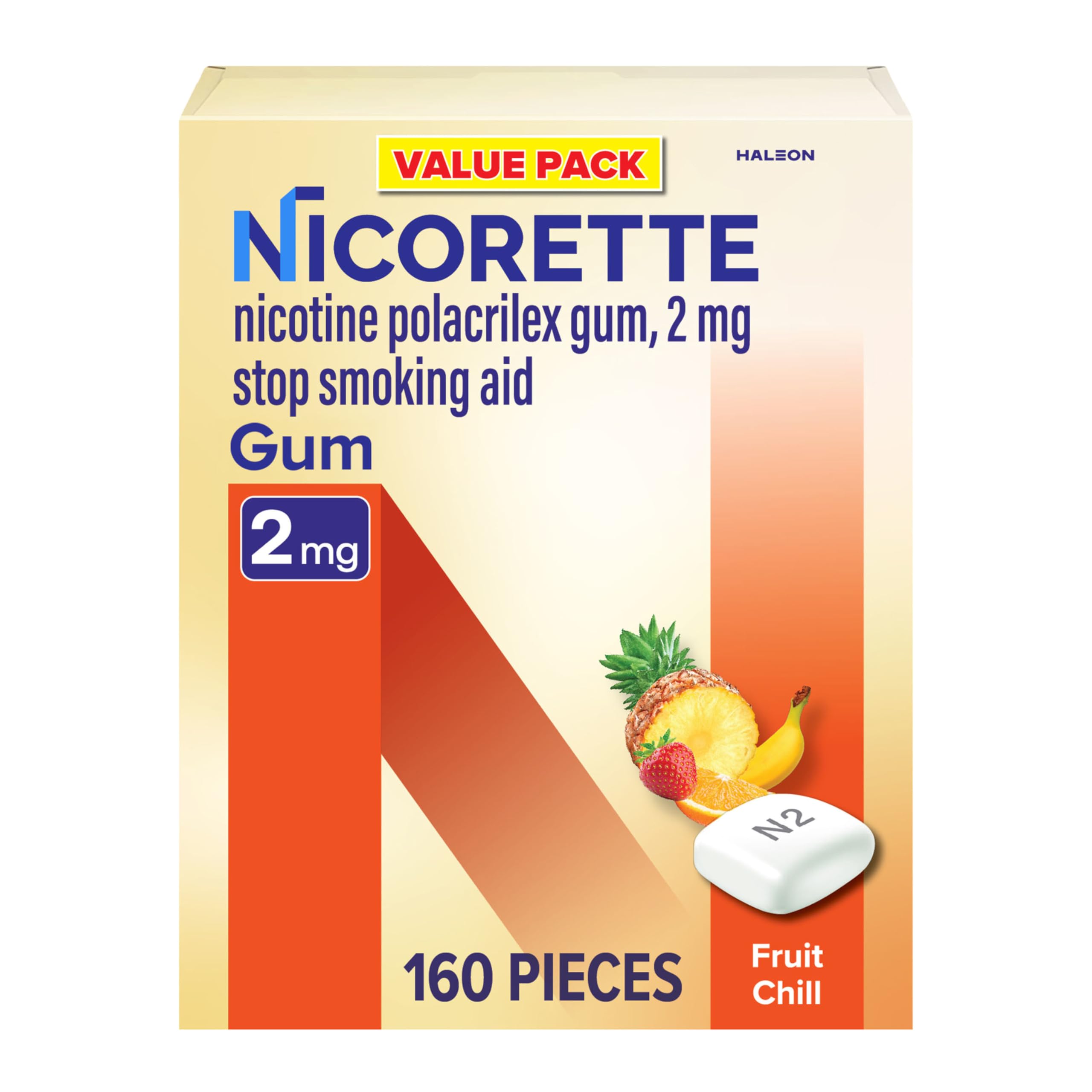 Nicorette 2 mg Nicotine Gum for Quitting Smoking - Fruit Chill Flavored Stop Smoking Aid, 160 Count | Helps Reduce Cravings & Withdrawal Symptoms | Perfect for Work, Travel & Stressful Situations