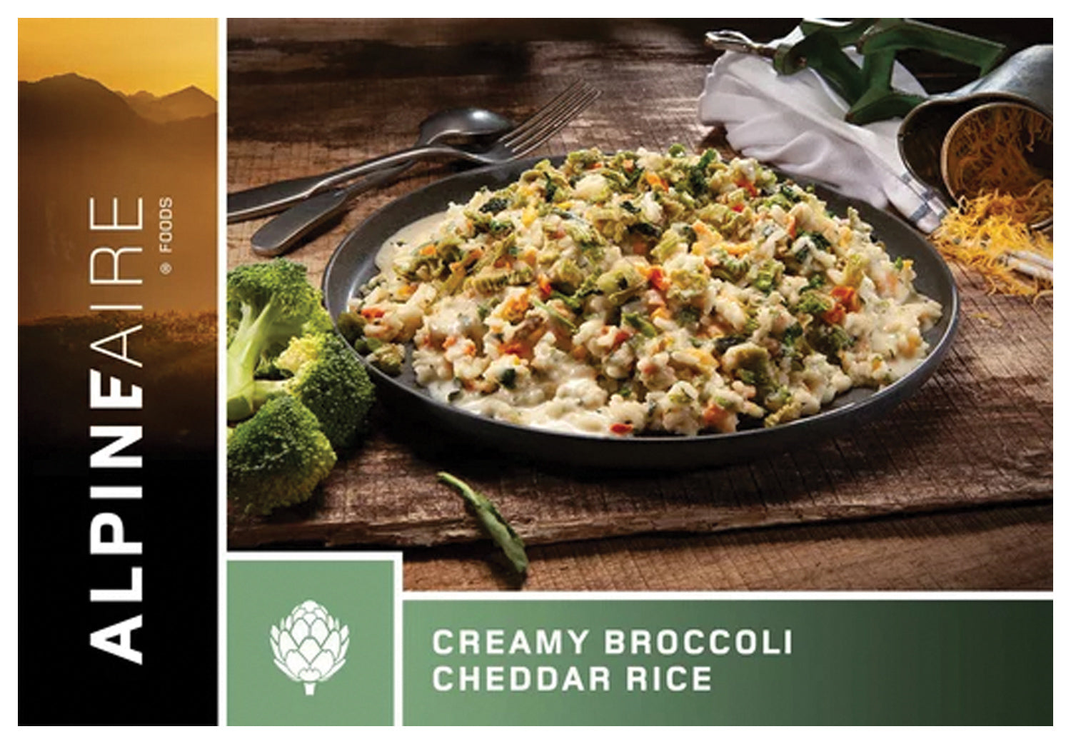 Alpine Aire Creamy Broccoli Cheddar Rice - Lightweight Freeze-Dried Backpacking Meal for Hiking & Camping | High-Protein, Easy Prep Outdoor Food