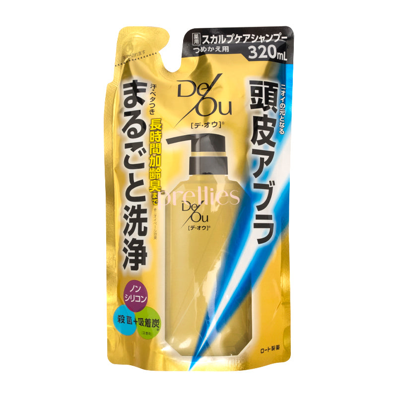 ROHTO DeOu Medicated Scalp Care Shampoo for Dandruff & Itchy Scalp - 320ml Refill Pack (Gold) - Gentle Daily Use for Healthy Hair & Scalp