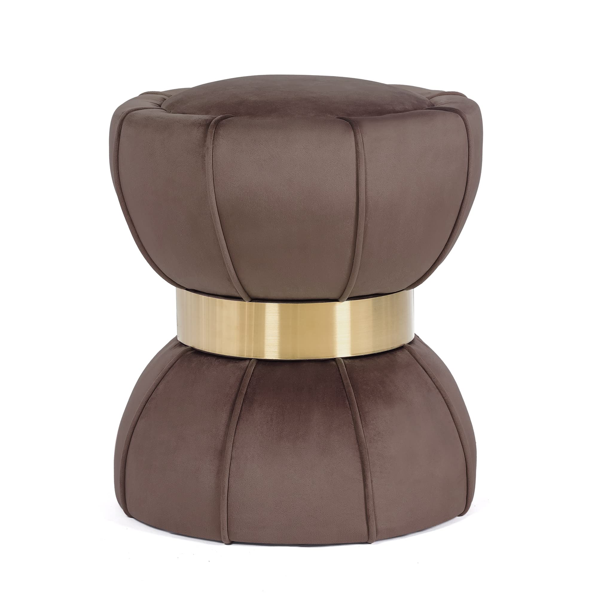 Homebeez Velvet Ottoman Vanity Stool - 18.3 Inch Height Upholstered Footstool & Footrest for Living Room, Bedroom, or Dressing Table - Soft Coffee Brown Accent Seat for Home Decor