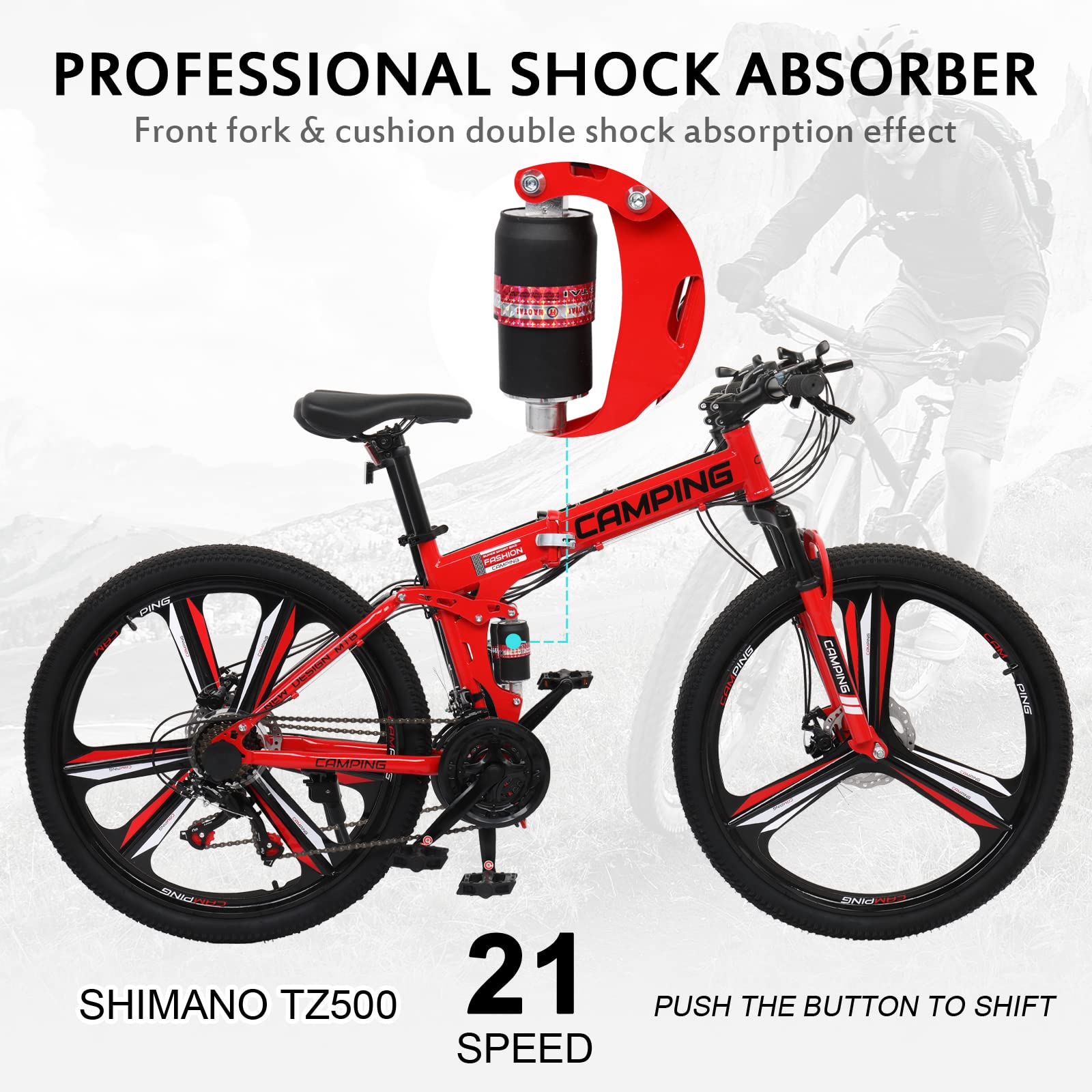 Ktaxon 26 Inch Foldable Mountain Bike for Adults - 21-Speed, Dual Disc Brakes, Shock Absorption, Ergonomic Seat - Perfect for Commuting, Trail Riding & Outdoor Adventures