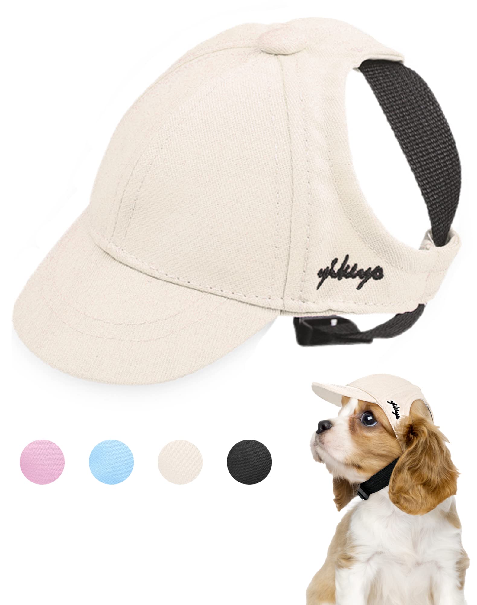 Adjustable Dog Bucket Hat for Small & Medium Dogs - Puppy Sun Hat, Baseball Cap & Visor for Spring & Summer (Beige, Large 15lbs+) - Perfect for Outdoor Walks, Beach Trips & Pet Fashion