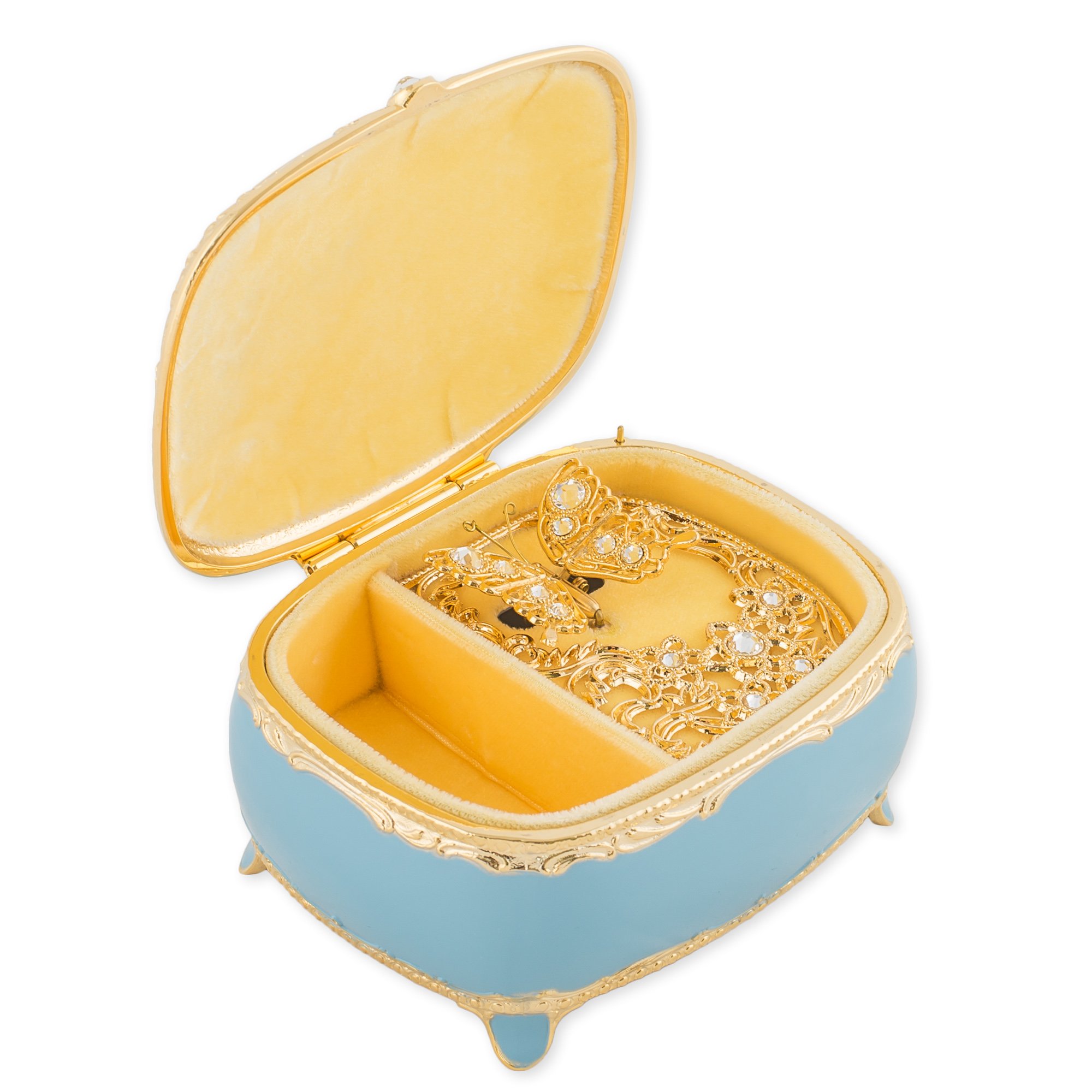 Elegant Blue Animated Butterfly Music Jewelry Box with Austrian Crystals | Plays Canon in D | Jewelry Storage with Lined Compartment | Perfect Gift for Birthdays, Anniversaries & Home Decor