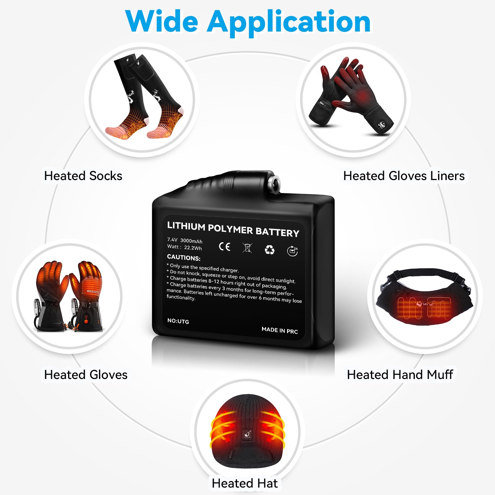 Rechargeable 7.4V 22.2WH Lithium Polymer Battery Pack (2-Pack) - for Heated Gloves, Mittens, Liners & Socks - Perfect for Winter Sports, Skiing, Snowboarding & Outdoor Activities