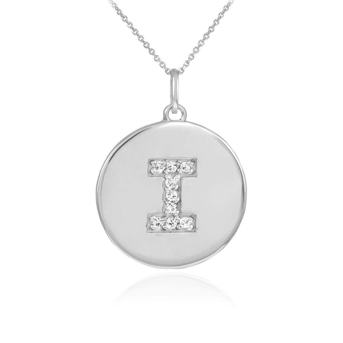 10K White Gold Diamond Initial Pendant Necklace - Personalized A to Z Letter Disc Charm for Women, Gift for Her, Birthday, Anniversary, Valentine's Day Jewelry