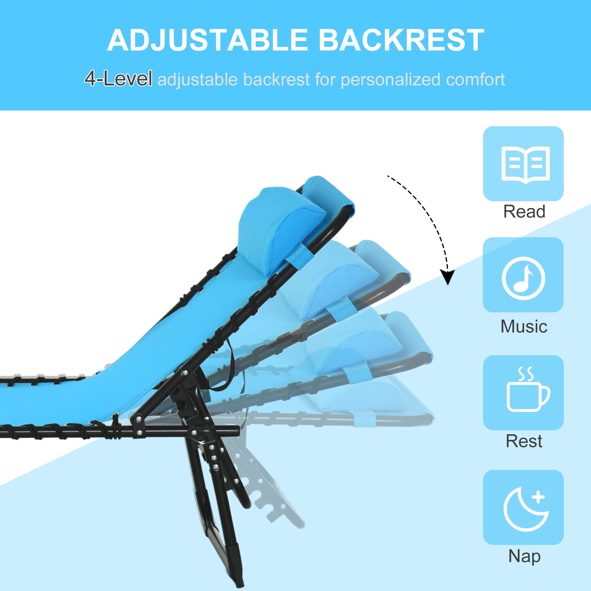Outsunny Folding Chaise Lounge Chair - 4-Position Reclining Patio Sun Lounger with Breathable Mesh Seat | Perfect for Beach, Poolside, Backyard & Outdoor Relaxation | Blue