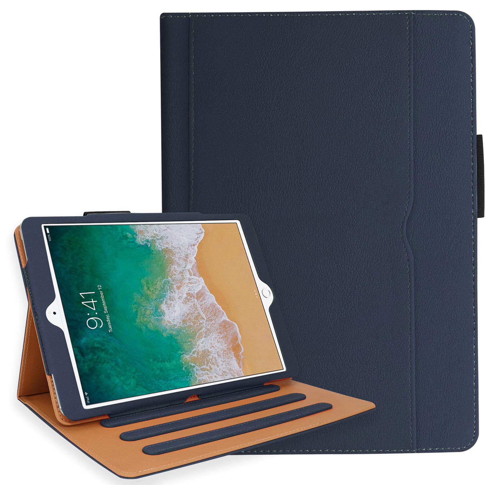 Premium iPad Air 5th/4th Gen Case 2022/2020 - 10.9 Inch Protective Cover with Pencil Holder, Multi-Angle Stand & Hand Strap | Auto Sleep/Wake Function | Navy Blue | Perfect for Work, Travel & School Use