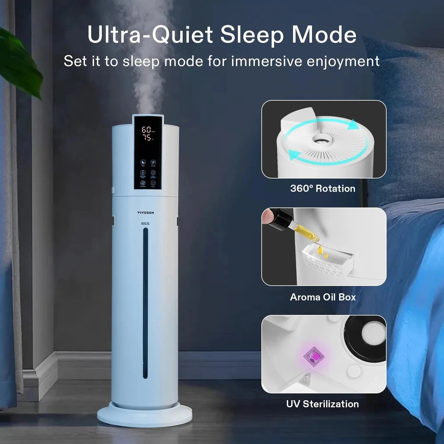 VIVOSUN 9L 2-in-1 Top Fill Cool & Warm Mist Humidifier for Home, Bedroom, Office - Quiet Ultrasonic Air Humidifier with Essential Oil Diffuser for Dry Air Relief