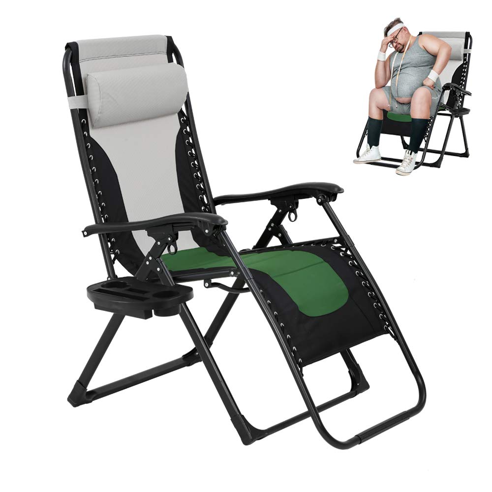 Premium Zero Gravity Chair - Oversized Adjustable Folding Outdoor Lounge Chair with Pillows & Cup Holder - Heavy Duty Patio, Lawn, Poolside Recliner - Perfect for Backyard Relaxation, Camping & Beach Use - Green