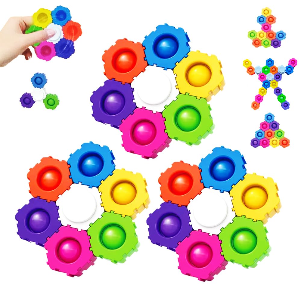 Pop It Fidget Toys Set - 3 Pack (21pcs) Stress Relief & Anti-Anxiety Sensory Toys for Kids & Adults | Sensory Building Blocks, Fidget Spinners | Perfect for ADHD, Autism Therapy, Office Stress Relief & Classroom Focus