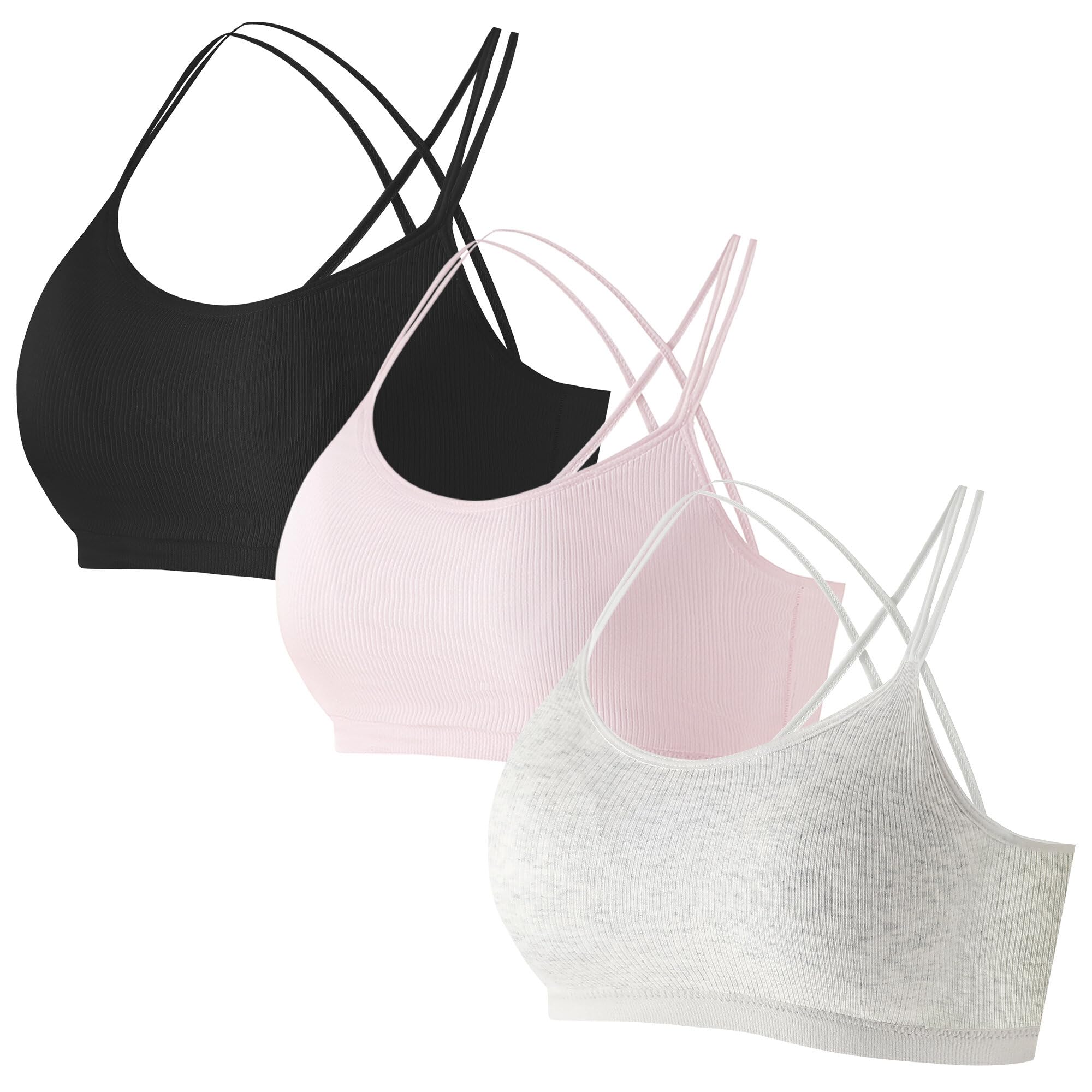 Happy Cherry Girls Training Bras 12-14 Years - Criss Cross Back Cotton Padded Seamless Sports Bralette 3 Pack for Teens - Perfect for School, Sports & Everyday Comfort