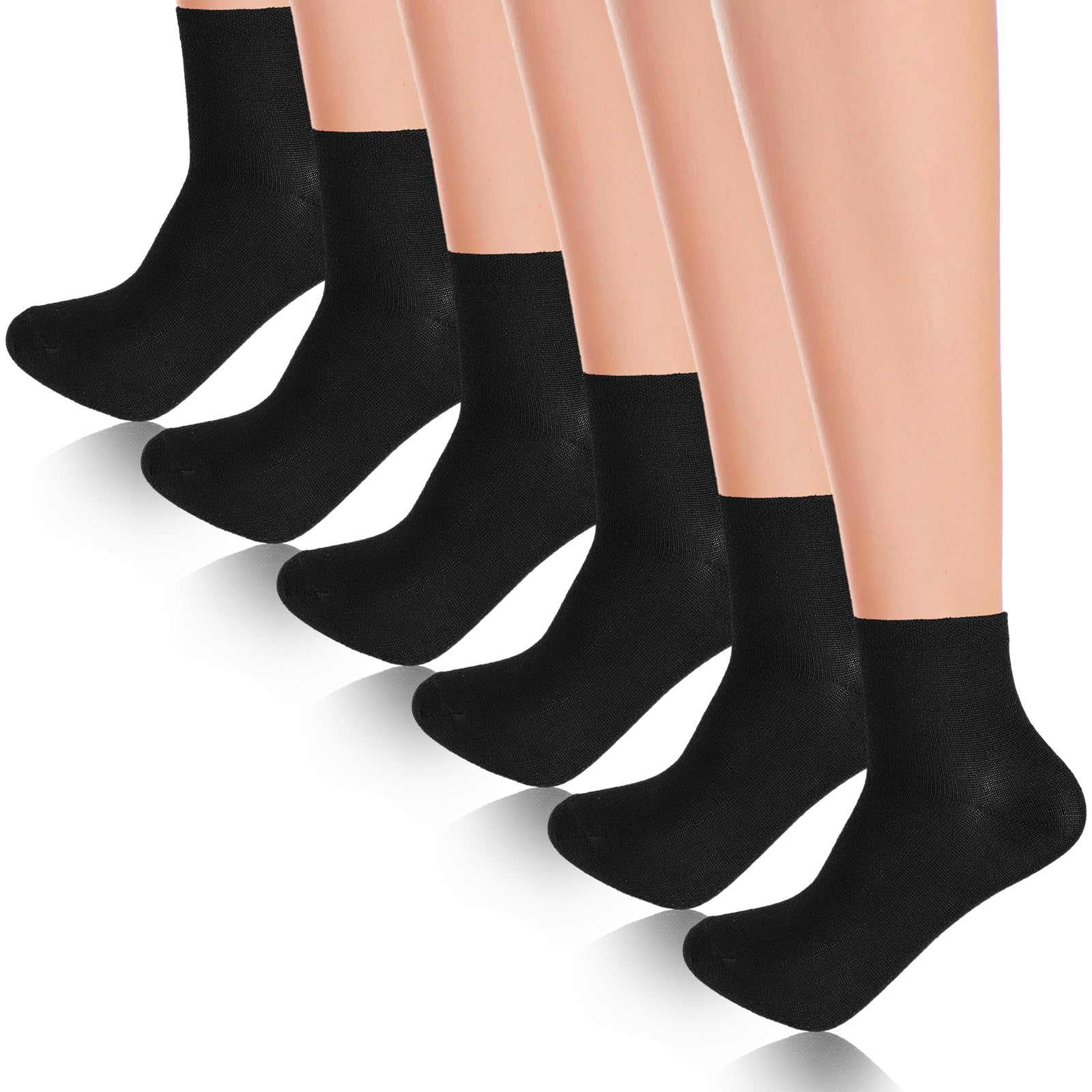 6 Pairs Women's Black Socks Size 4-7 - Comfortable Seamless Toe Ankle & Crew Socks for Work, Home, Running & Sports - Breathable Everyday Casual Socks for Women