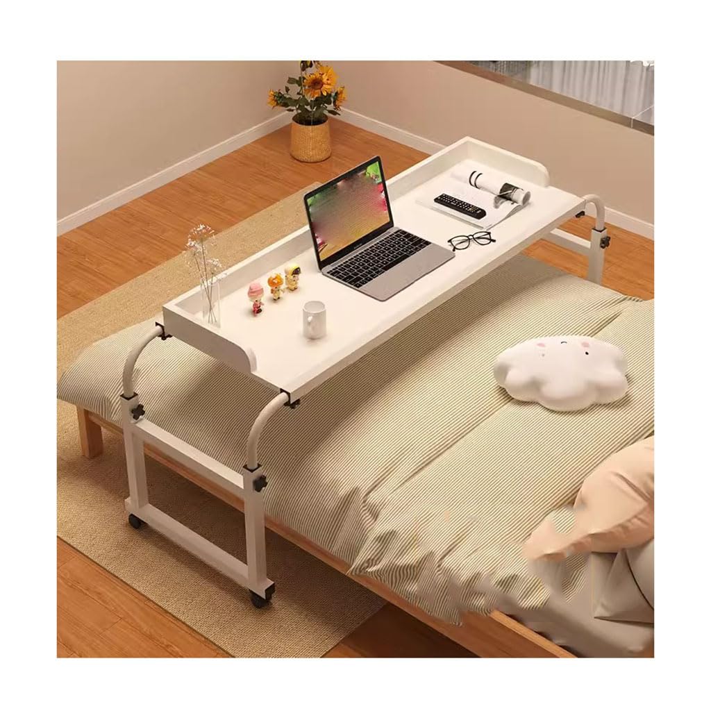 Adjustable Overbed Table with Wheels - Rolling Computer Desk & Writing Desk for Bedroom, Living Room, Hospital (140x40x65-95cm, Style2) - Perfect for Laptops, Meals, Reading & Crafts in Bed or Sofa