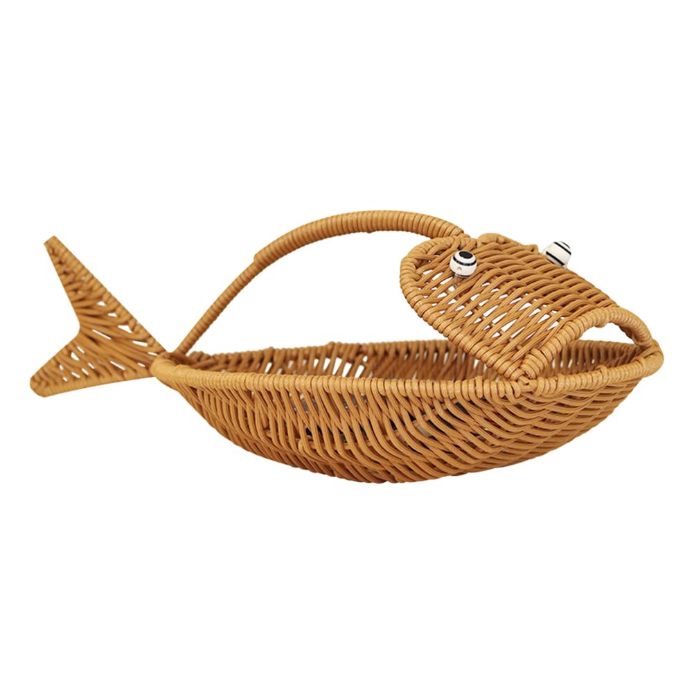 LUOZZY Rattan Woven Bread Basket - Fish Shaped Fruit & Snack Storage Basket for Kitchen, Dining Table, Picnic - Perfect for Serving Bread, Vegetables, Fruits & Party Snacks