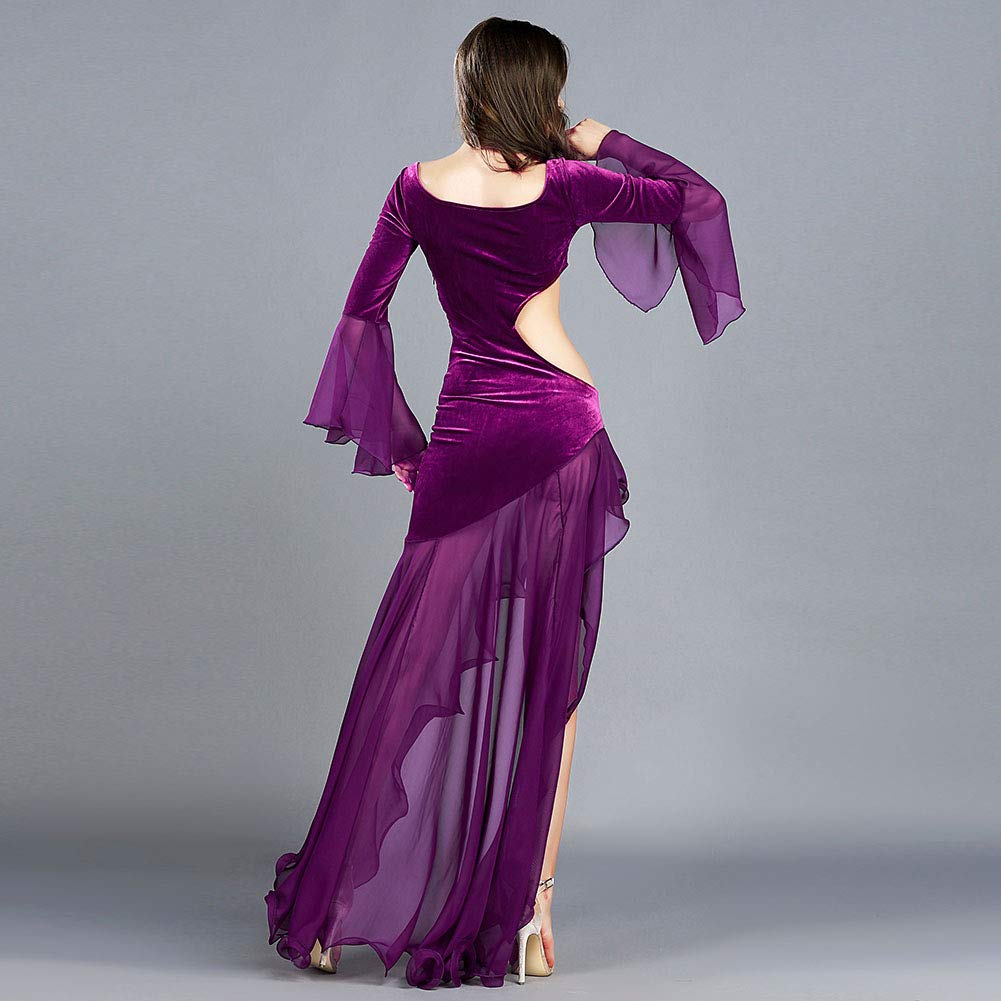 ROYAL SMEELA Women's Belly Dance Costume - Chiffon Long Sleeve Velvet Dress for Party, Evening, Carnival, Performance, Stage Show, Halloween, Cosplay