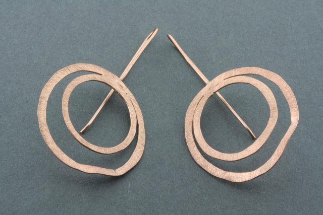 Rose Gold Plated Double Organic Circle Earrings - Boho Chic Jewelry for Women, Perfect for Casual Wear, Parties & Everyday Elegance