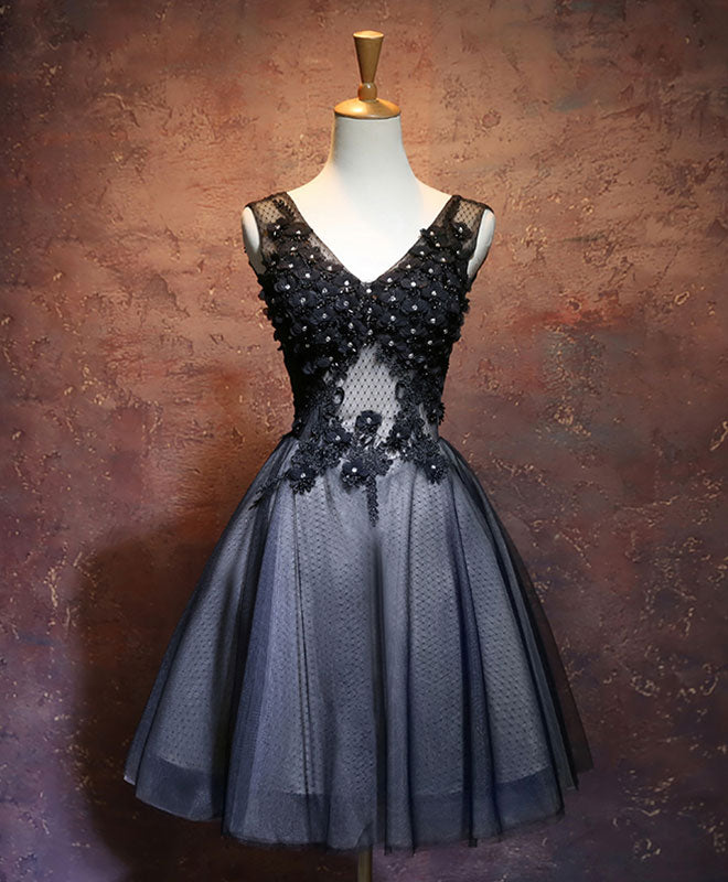 Elegant Black V-Neck Lace Short Prom Dress - Sexy Evening Gown for Women, Perfect for Homecoming, Cocktail Parties & Formal Events