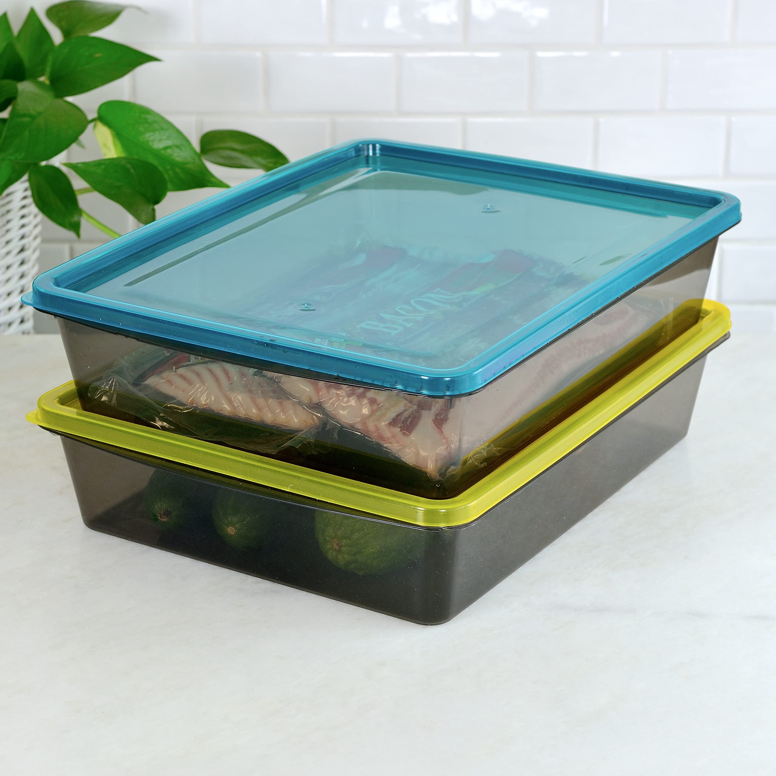 Youngever 3-Pack 1.3 Gallon Plastic Food Storage Containers with Lids - Airtight Bacon & Meat Storage Containers for Kitchen, Fridge & Meal Prep Organization