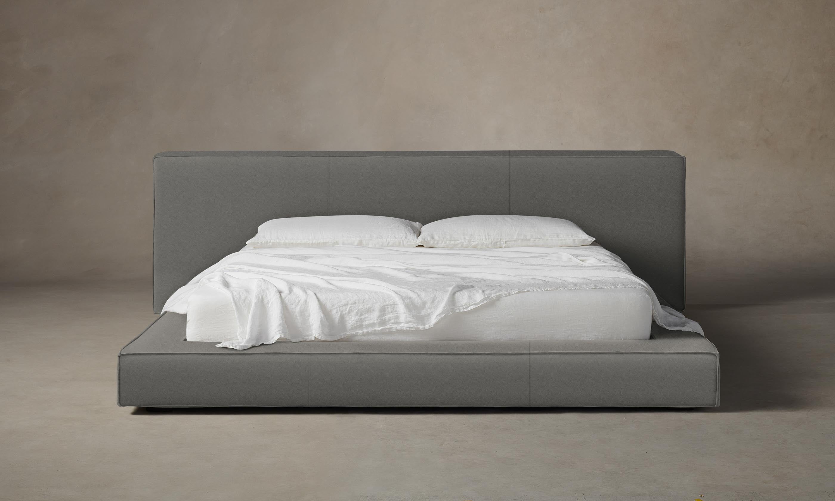 Premium Pebbled Leather Bed Frame - The Eldridge Bed in Ash | Modern & Luxurious Bedroom Furniture for Home Decor