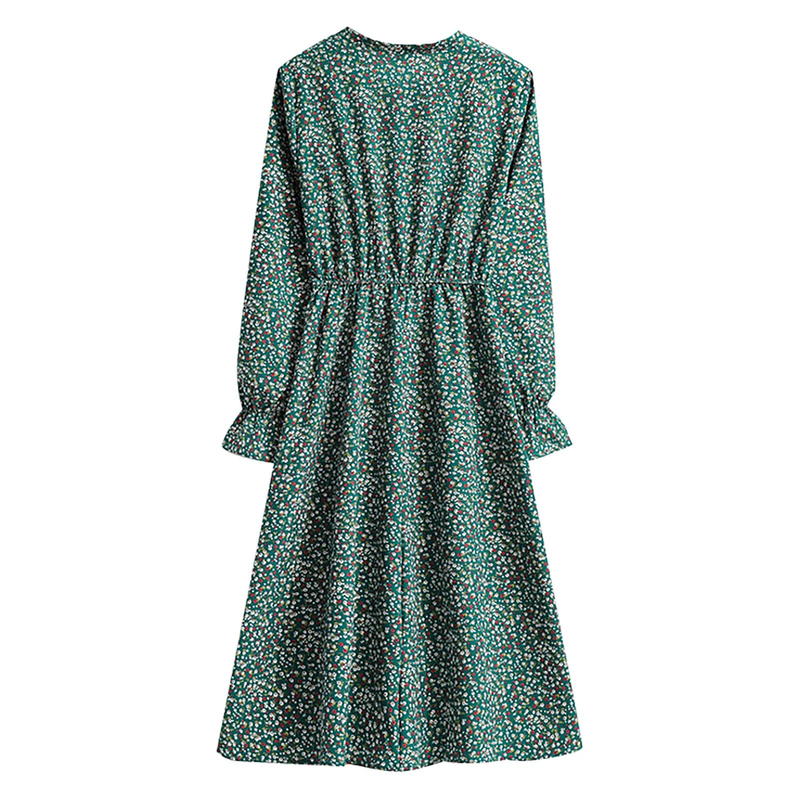 Women's Floral Print Long Sleeve Midi Dress with Bow Tie & Elastic Waist - Plus Size Casual Party Wear for Fall/Winter Office & Date Night Outfits