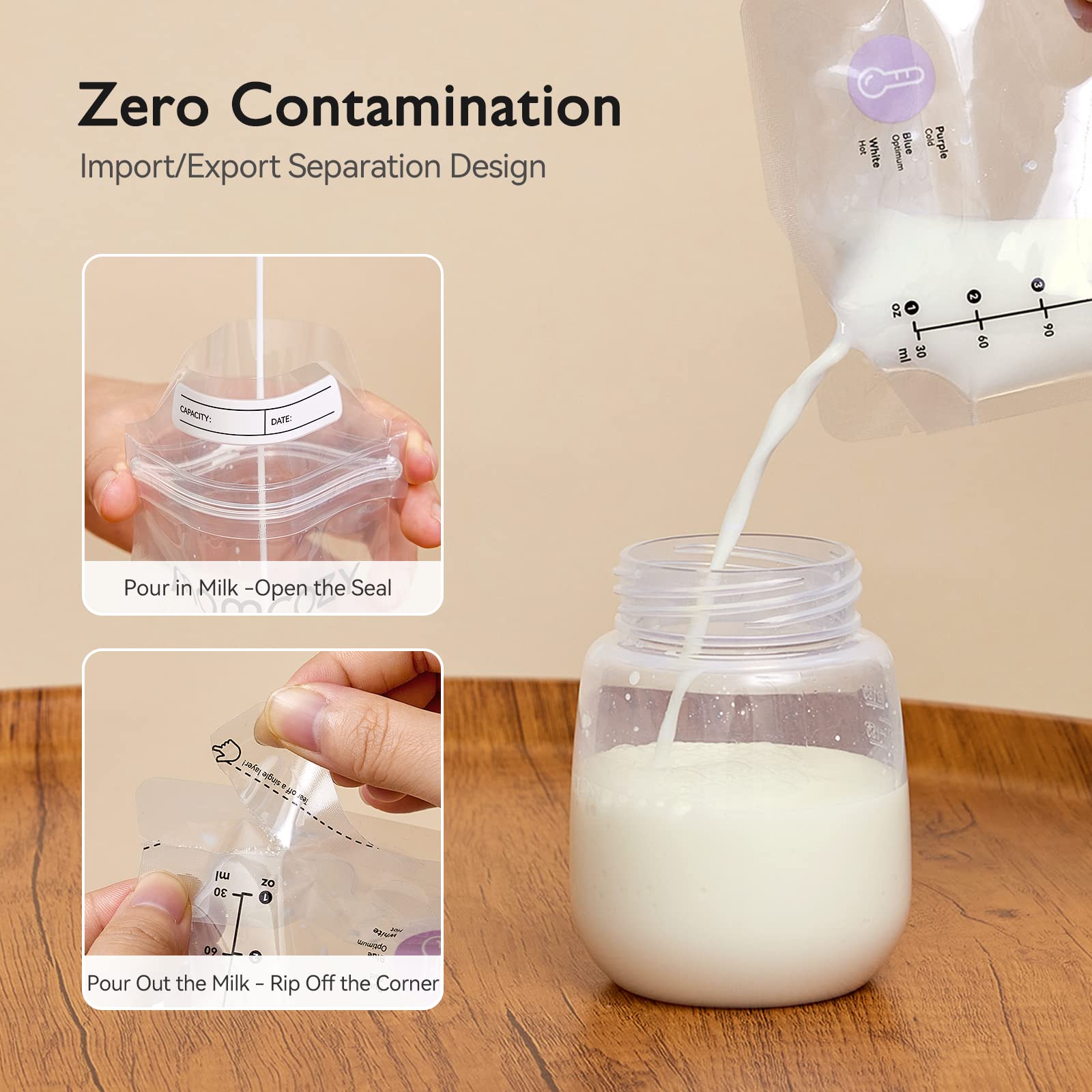 Momcozy Breastmilk Storage Bags - 6oz Disposable Self-Standing Freezer Bags with Temperature-Sensing Technology, Leak-Proof Design for Breastfeeding Moms (120 Count) - Perfect for Pumping, Storing, and Organizing Breast Milk at Home or On-the-Go