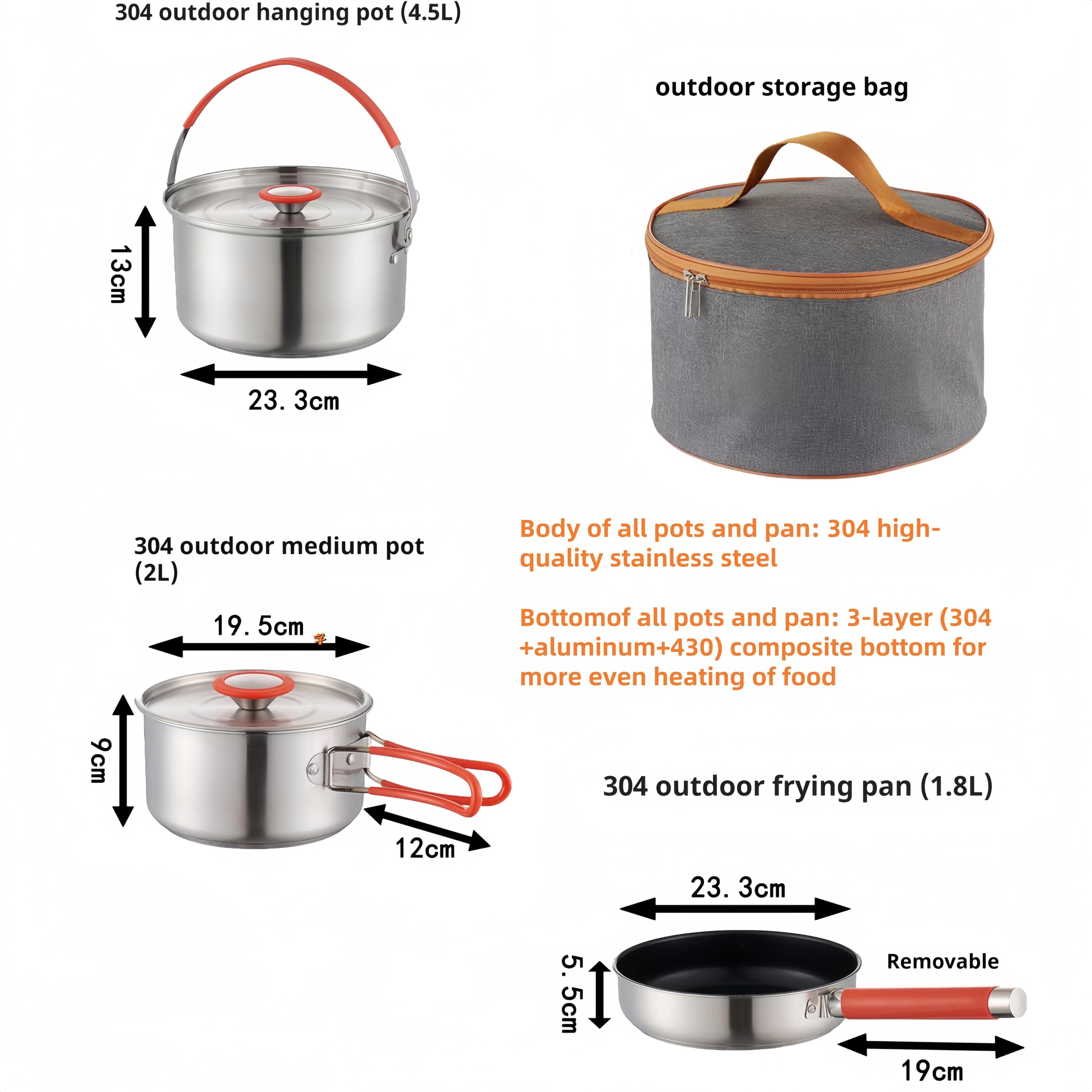 Premium 16-Piece Camping Cookware Set - 304 Stainless Steel Pots, Pans, Kettle with Storage Bag | Complete Kit with Plates, Bowls & Utensils (Knives, Forks, Spoons) | Compact & Durable for Outdoor Camping, Hiking, Picnics & Indoor Kitchen Use