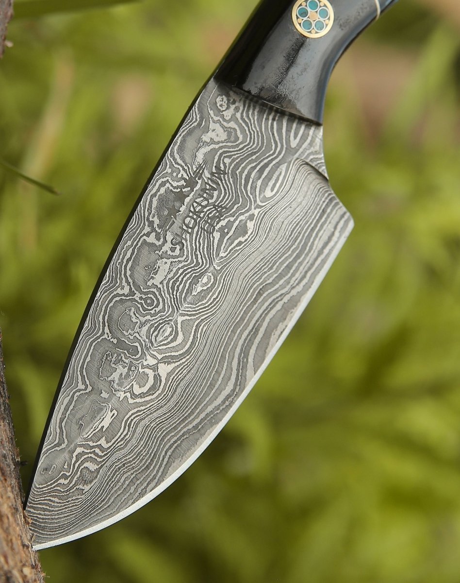 Premium Damascus Steel Skinning Knife with Exotic Rosewood & Resin Handle - Hunting, Outdoor Survival, and Bushcraft Essential Tool